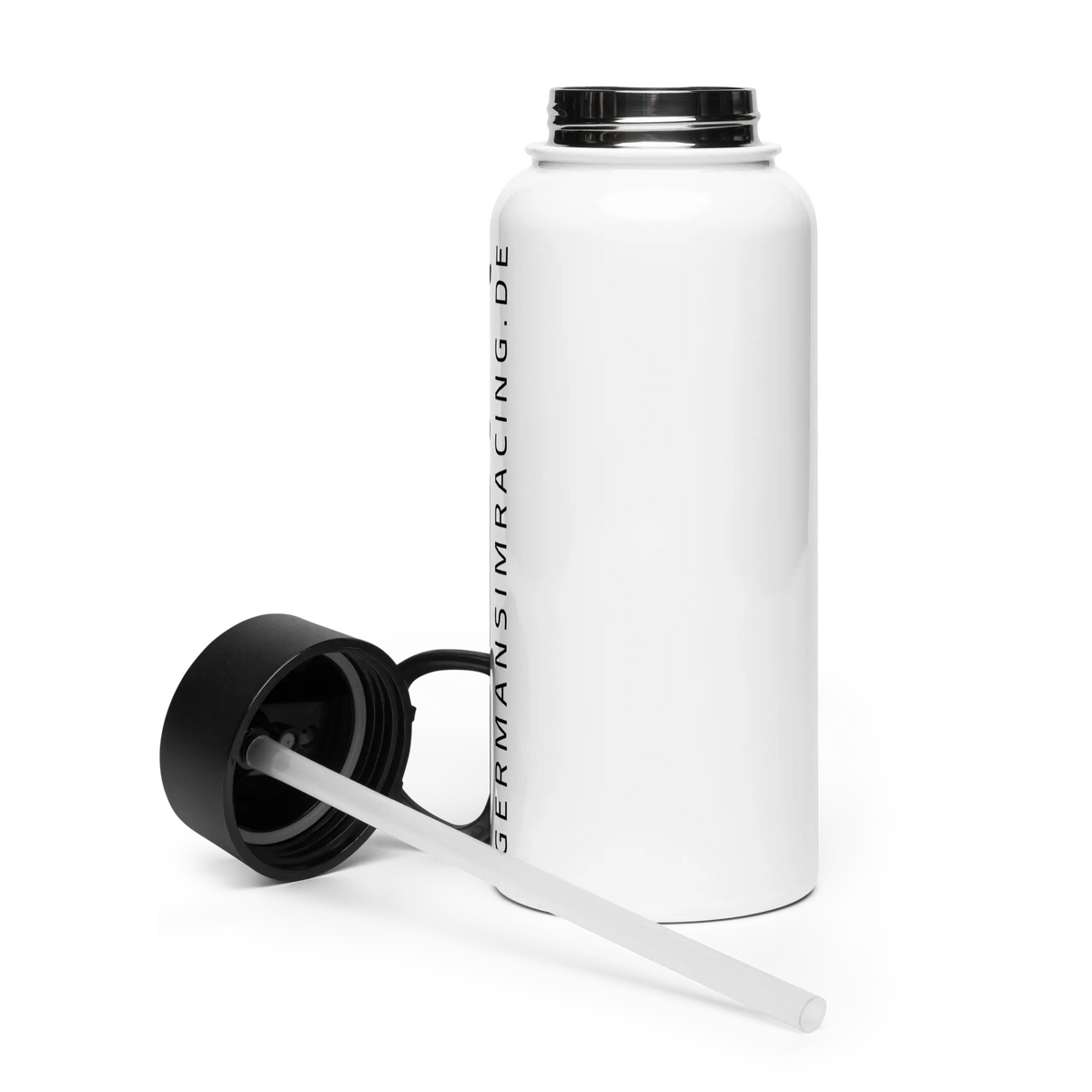 Edelstahl Trinkflasche mit Strohhalm (Logo)
