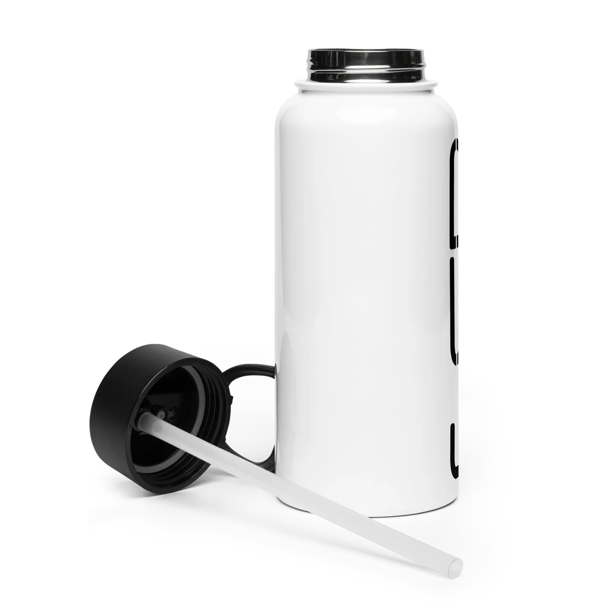 Edelstahl Trinkflasche mit Strohhalm (Logo)