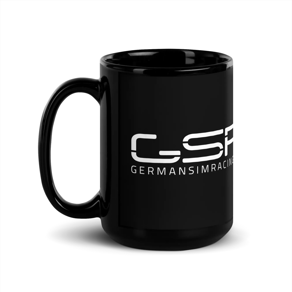 Schwarze, glänzende GSR-Tasse (Linkshänder, Logo)