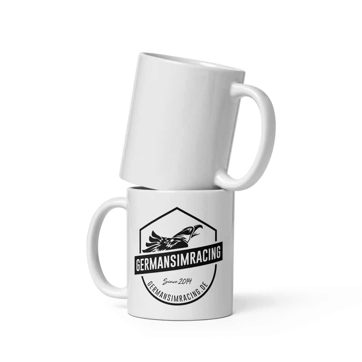 Weiße, glänzende Tasse (Badge) - GermanSimRacing