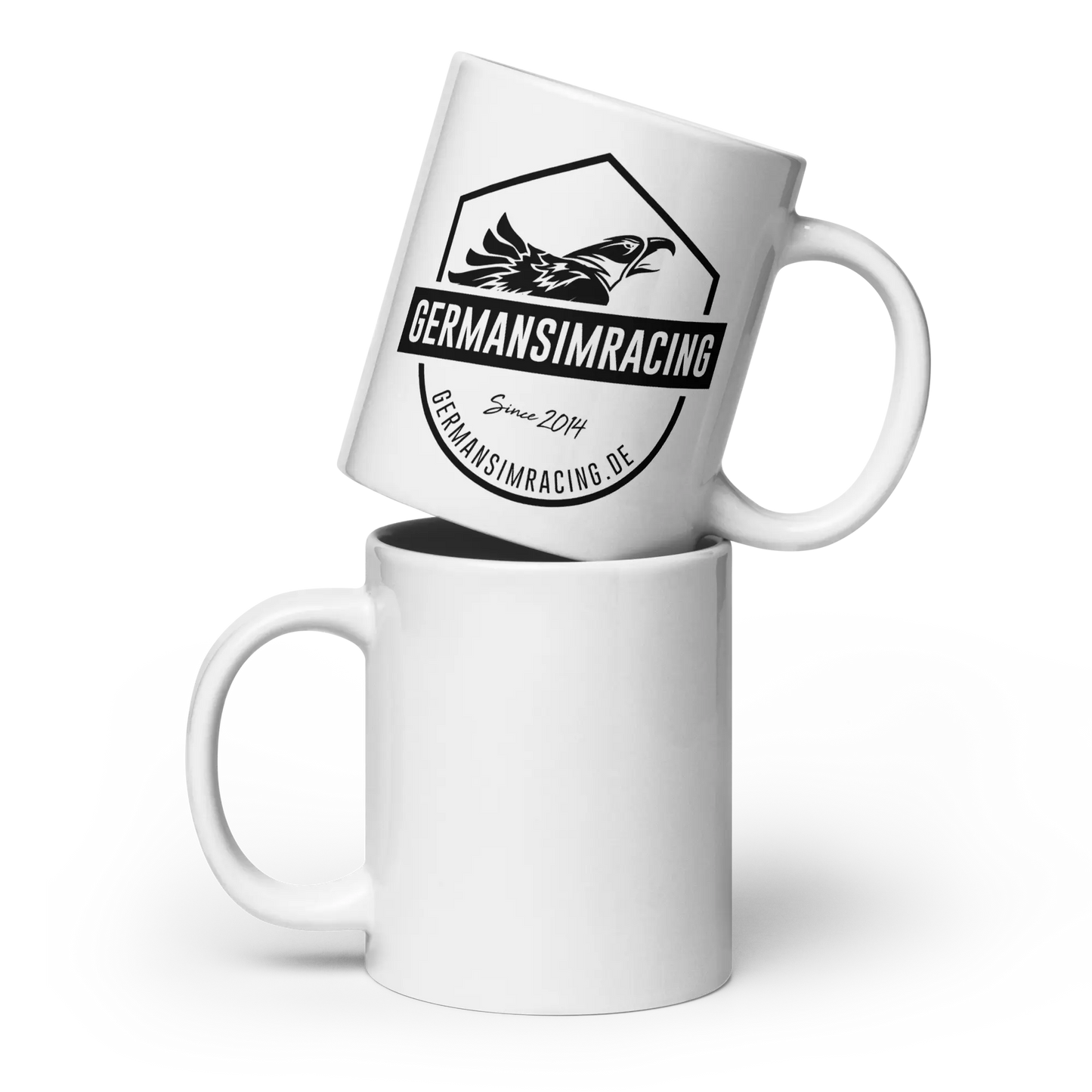 Weiße, glänzende Tasse (Rechtshänder, Badge) - GermanSimRacing